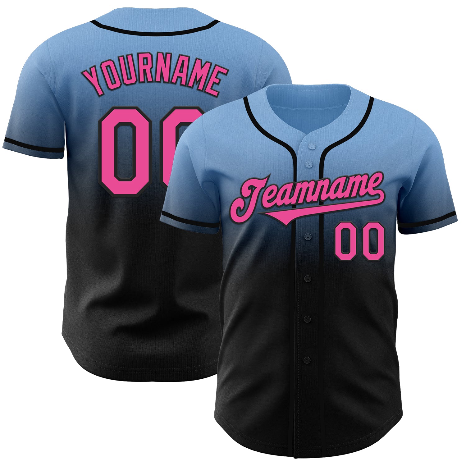 Custom Light Blue Pink-Black Authentic Fade Fashion Baseball Jersey