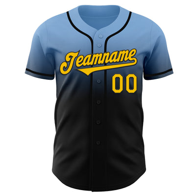 Custom Light Blue Yellow-Black Authentic Fade Fashion Baseball Jersey