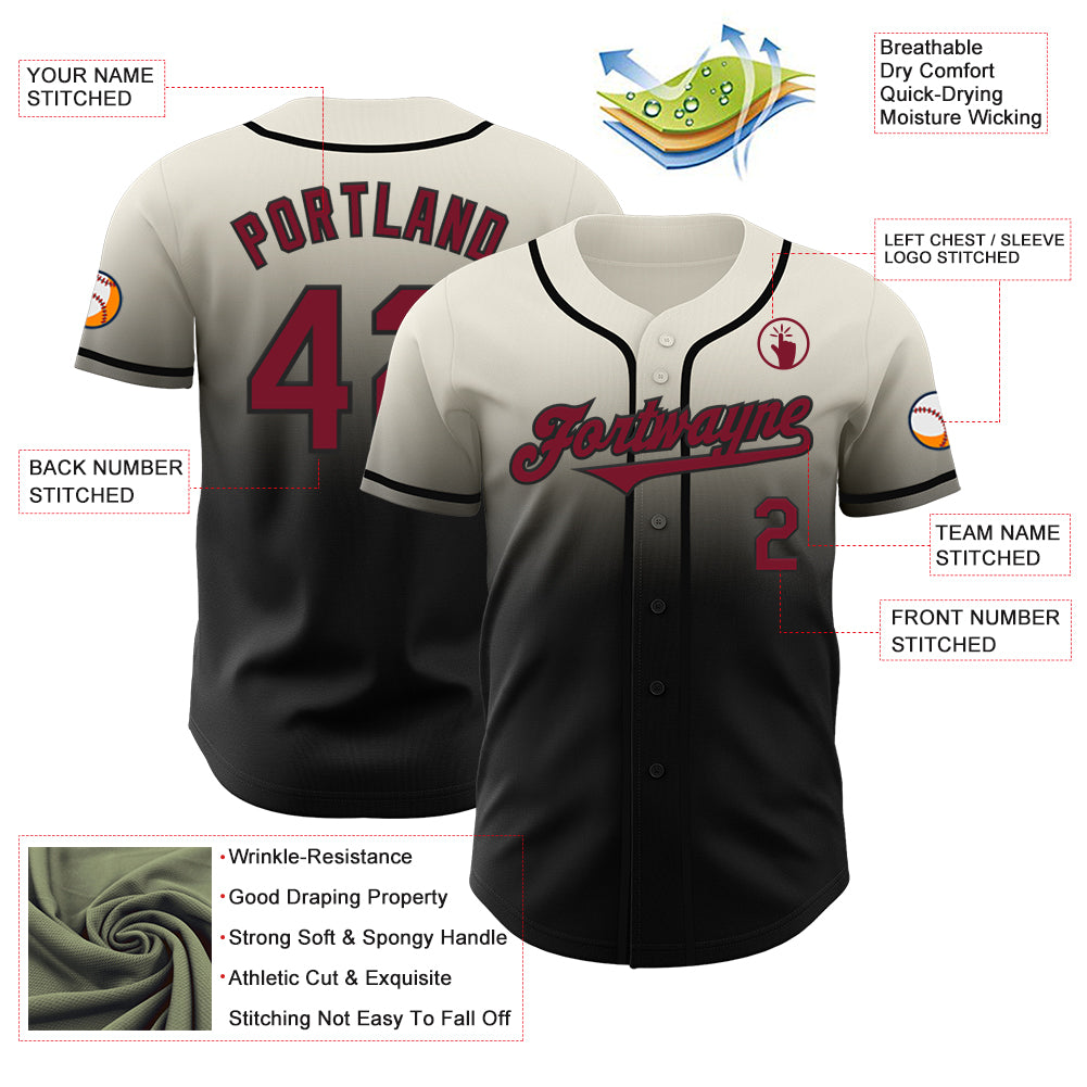 Custom Cream Crimson-Black Authentic Fade Fashion Baseball Jersey