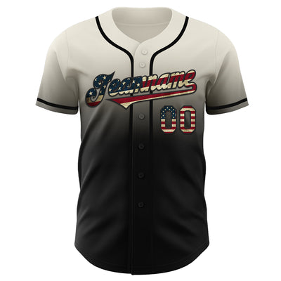 Custom Cream Vintage USA Flag-Black Authentic Fade Fashion Baseball Jersey