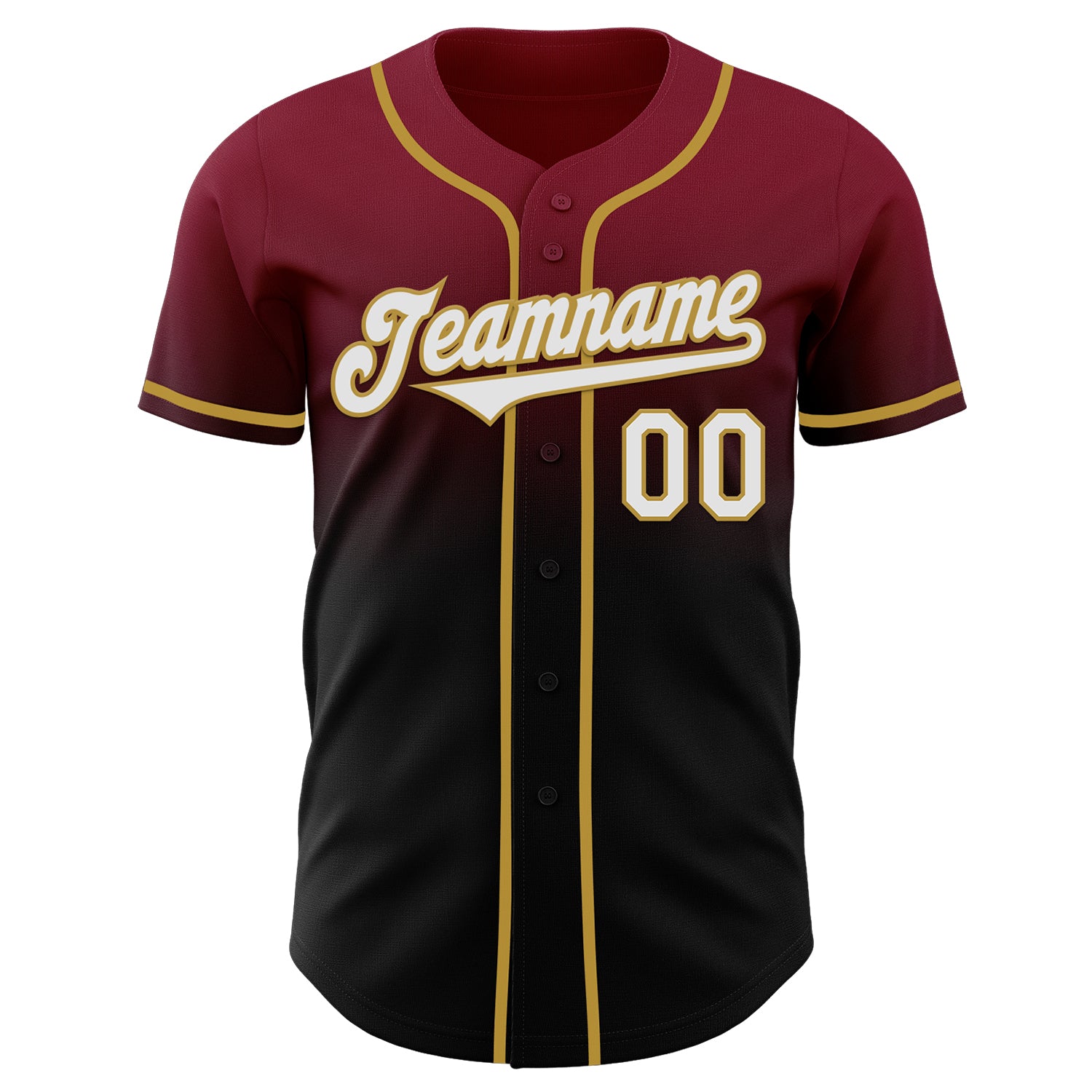 Custom Crimson Black-Old Gold Authentic Fade Fashion Baseball Jersey