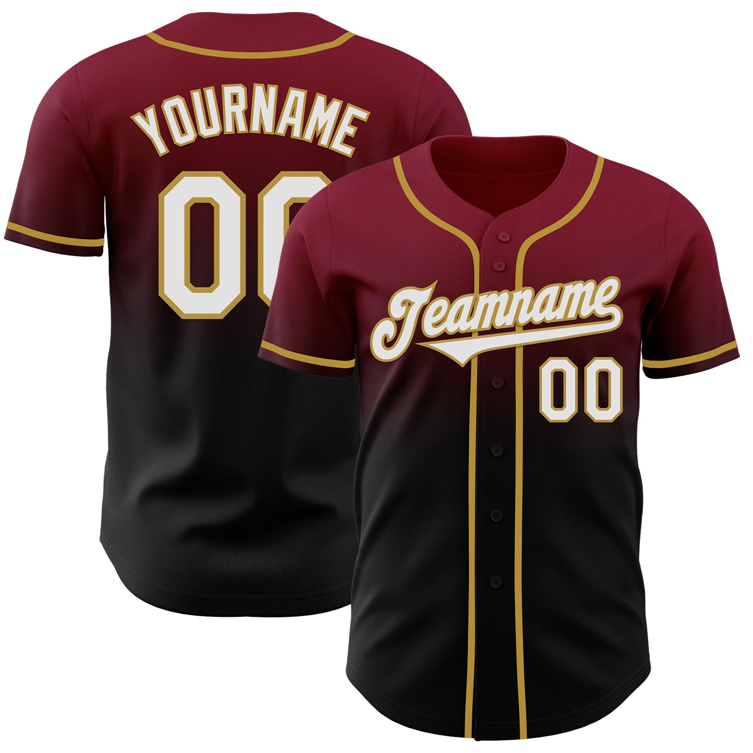 Custom Crimson Black-Old Gold Authentic Fade Fashion Baseball Jersey