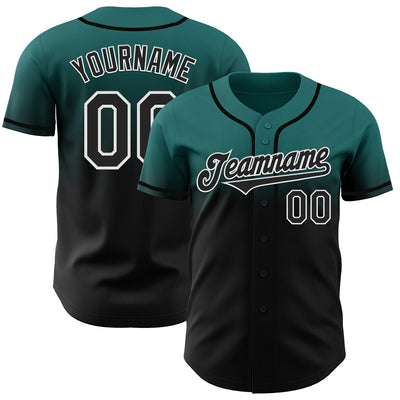 Custom Teal Black-White Authentic Fade Fashion Baseball Jersey