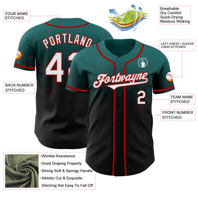Custom Teal Black-Red Authentic Fade Fashion Baseball Jersey