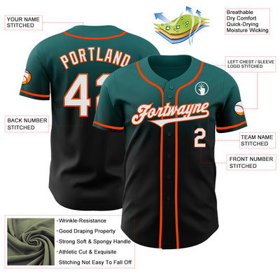 Custom Teal Black-Orange Authentic Fade Fashion Baseball Jersey