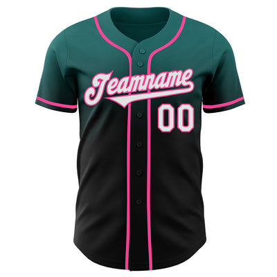 Custom Teal Black-Pink Authentic Fade Fashion Baseball Jersey