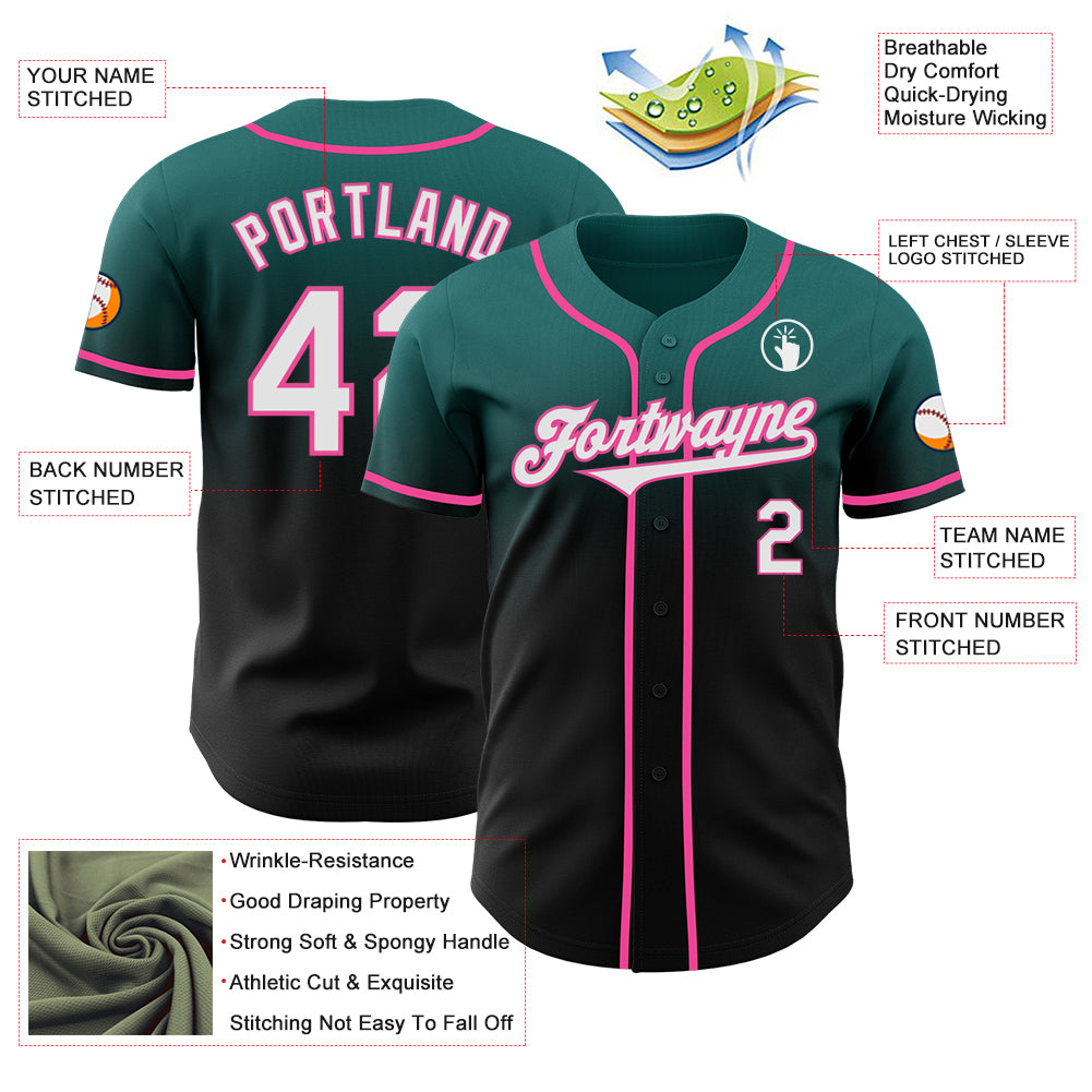 Custom Teal Black-Pink Authentic Fade Fashion Baseball Jersey