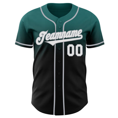 Custom Teal Black-Gray Authentic Fade Fashion Baseball Jersey