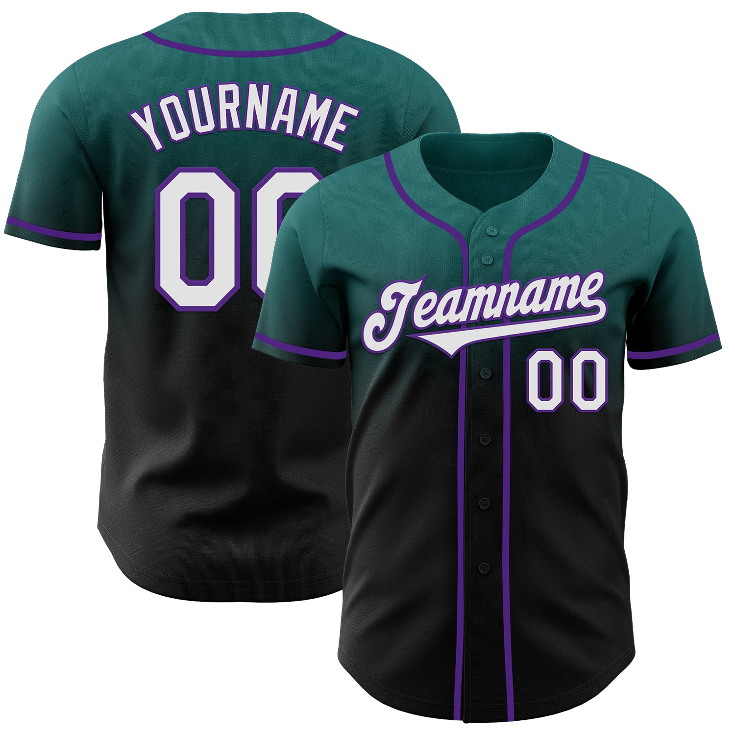 Custom Teal Black-Purple Authentic Fade Fashion Baseball Jersey
