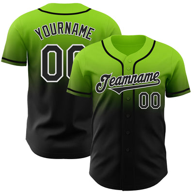 Custom Neon Green Black-White Authentic Fade Fashion Baseball Jersey