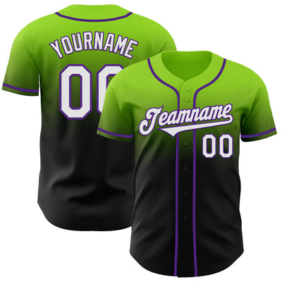 Custom Neon Green Black-Purple Authentic Fade Fashion Baseball Jersey