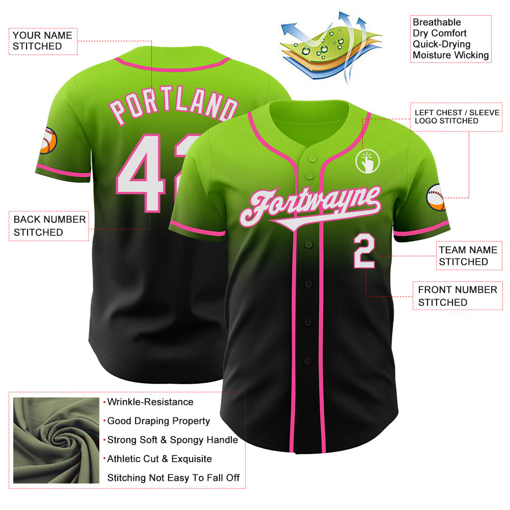 Custom Neon Green Black-Pink Authentic Fade Fashion Baseball Jersey