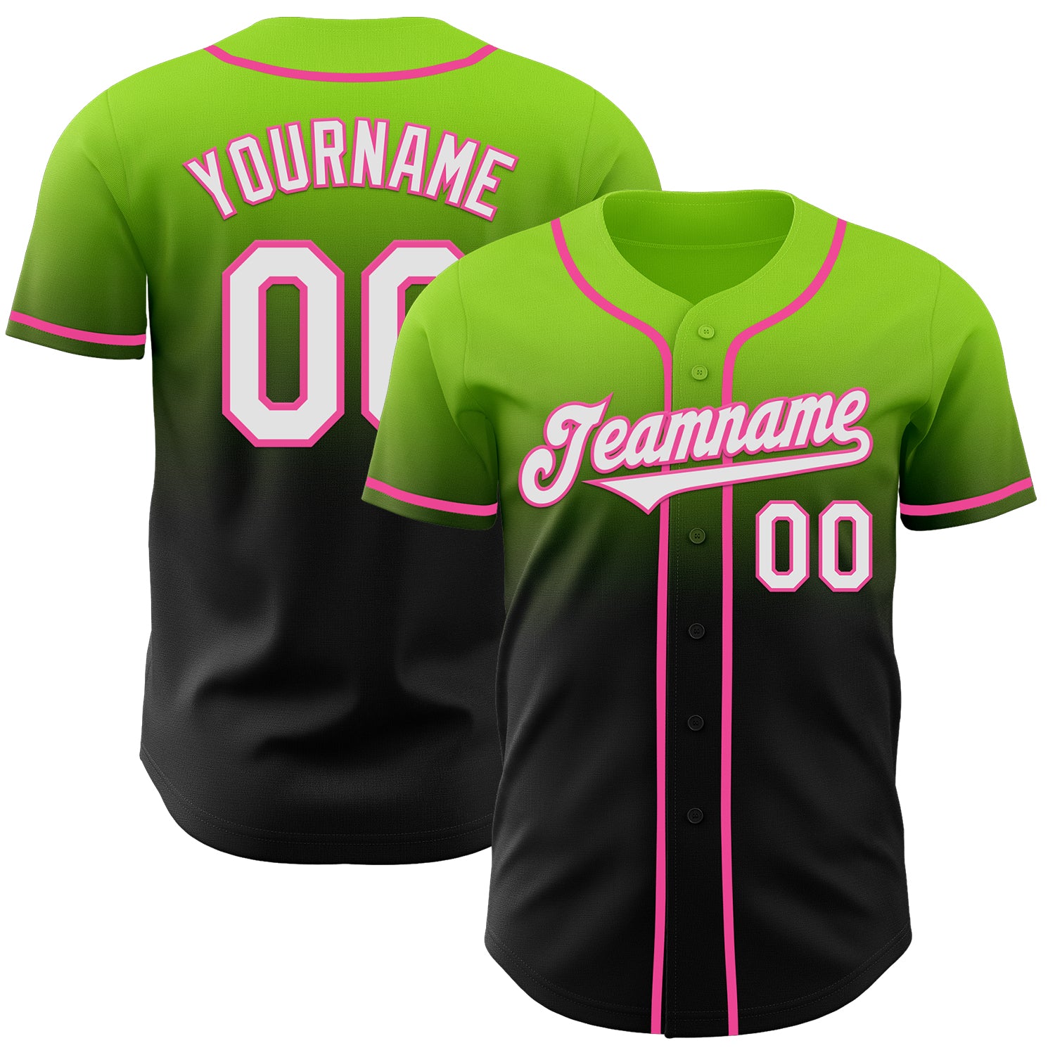 Custom Neon Green Black-Pink Authentic Fade Fashion Baseball Jersey