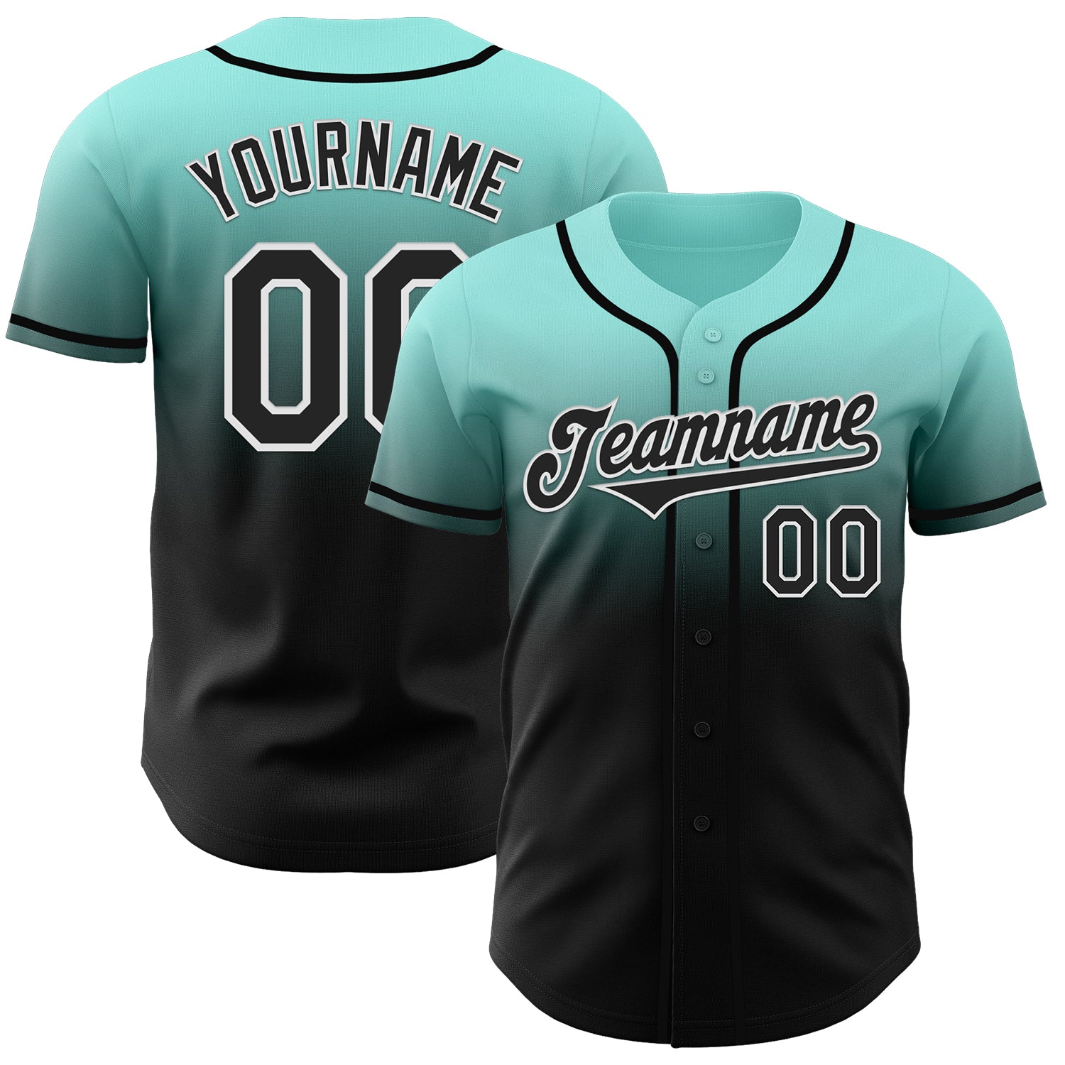 Custom Ice Blue Black-White Authentic Fade Fashion Baseball Jersey