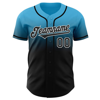 Custom Sky Blue Black-White Authentic Fade Fashion Baseball Jersey