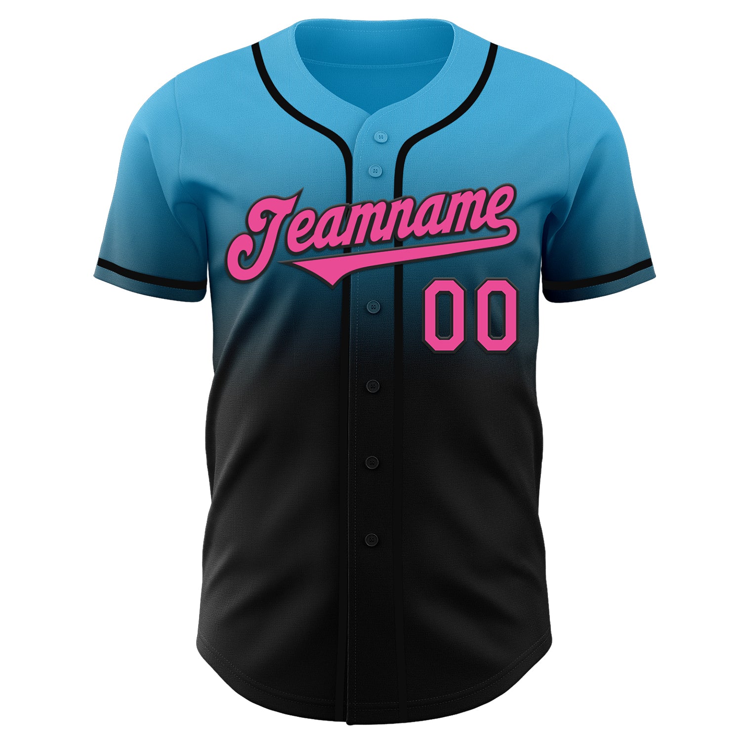 Custom Sky Blue Pink-Black Authentic Fade Fashion Baseball Jersey