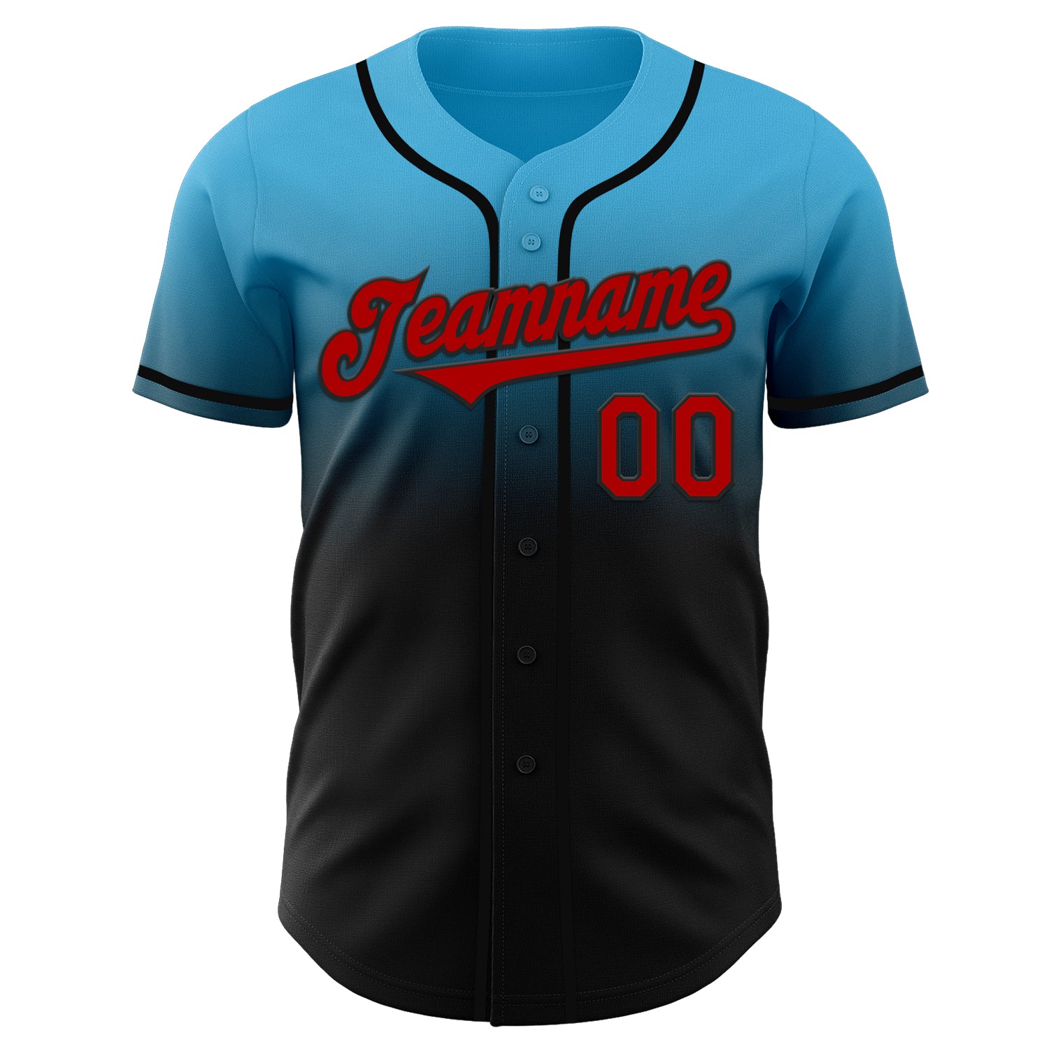Custom Sky Blue Red-Black Authentic Fade Fashion Baseball Jersey