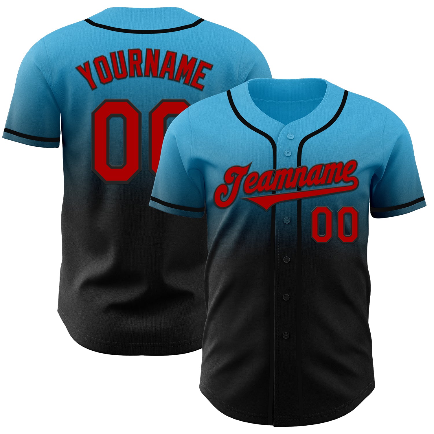 Custom Sky Blue Red-Black Authentic Fade Fashion Baseball Jersey
