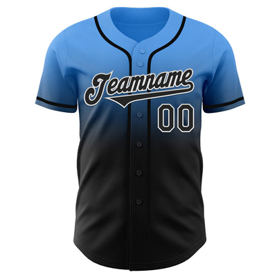 Custom Electric Blue Black-White Authentic Fade Fashion Baseball Jersey
