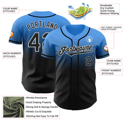 Custom Electric Blue Black-White Authentic Fade Fashion Baseball Jersey