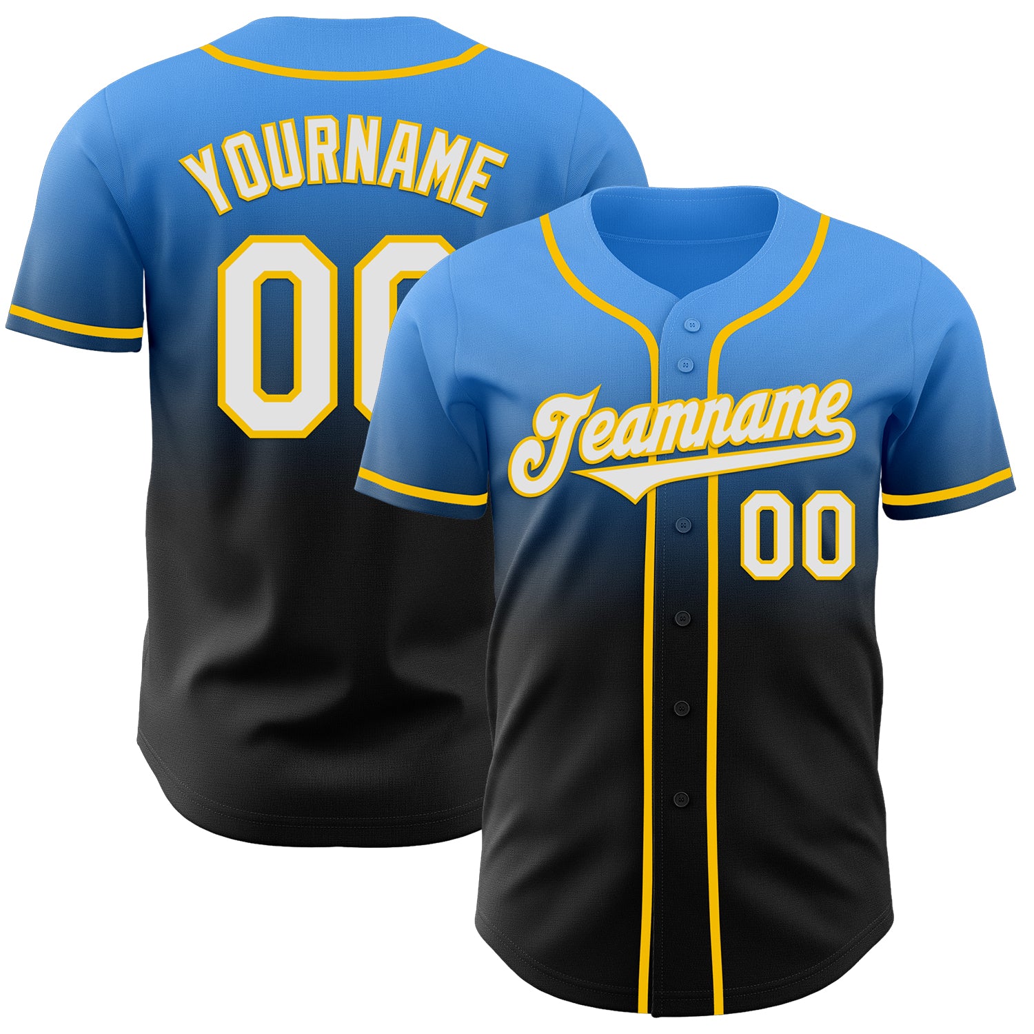Custom Electric Blue Black-Yellow Authentic Fade Fashion Baseball Jersey