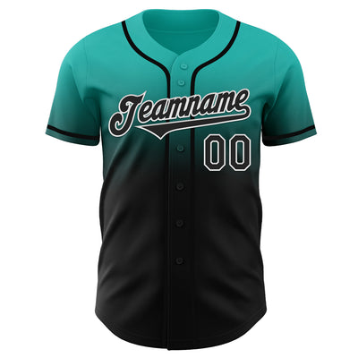 Custom Aqua Black-White Authentic Fade Fashion Baseball Jersey