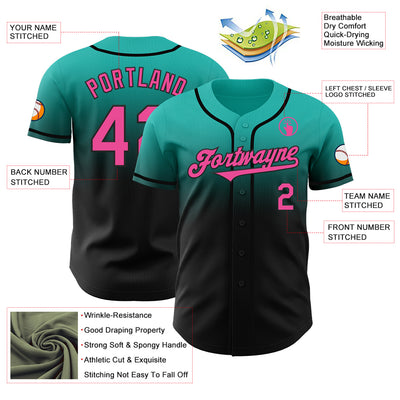 Custom Aqua Pink-Black Authentic Fade Fashion Baseball Jersey