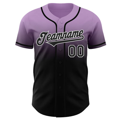 Custom Light Purple Black-White Authentic Fade Fashion Baseball Jersey
