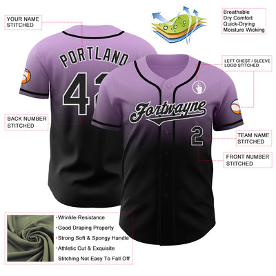 Custom Light Purple Black-White Authentic Fade Fashion Baseball Jersey