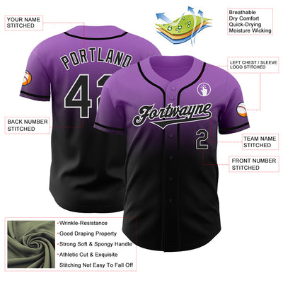 Custom Medium Purple Black-White Authentic Fade Fashion Baseball Jersey