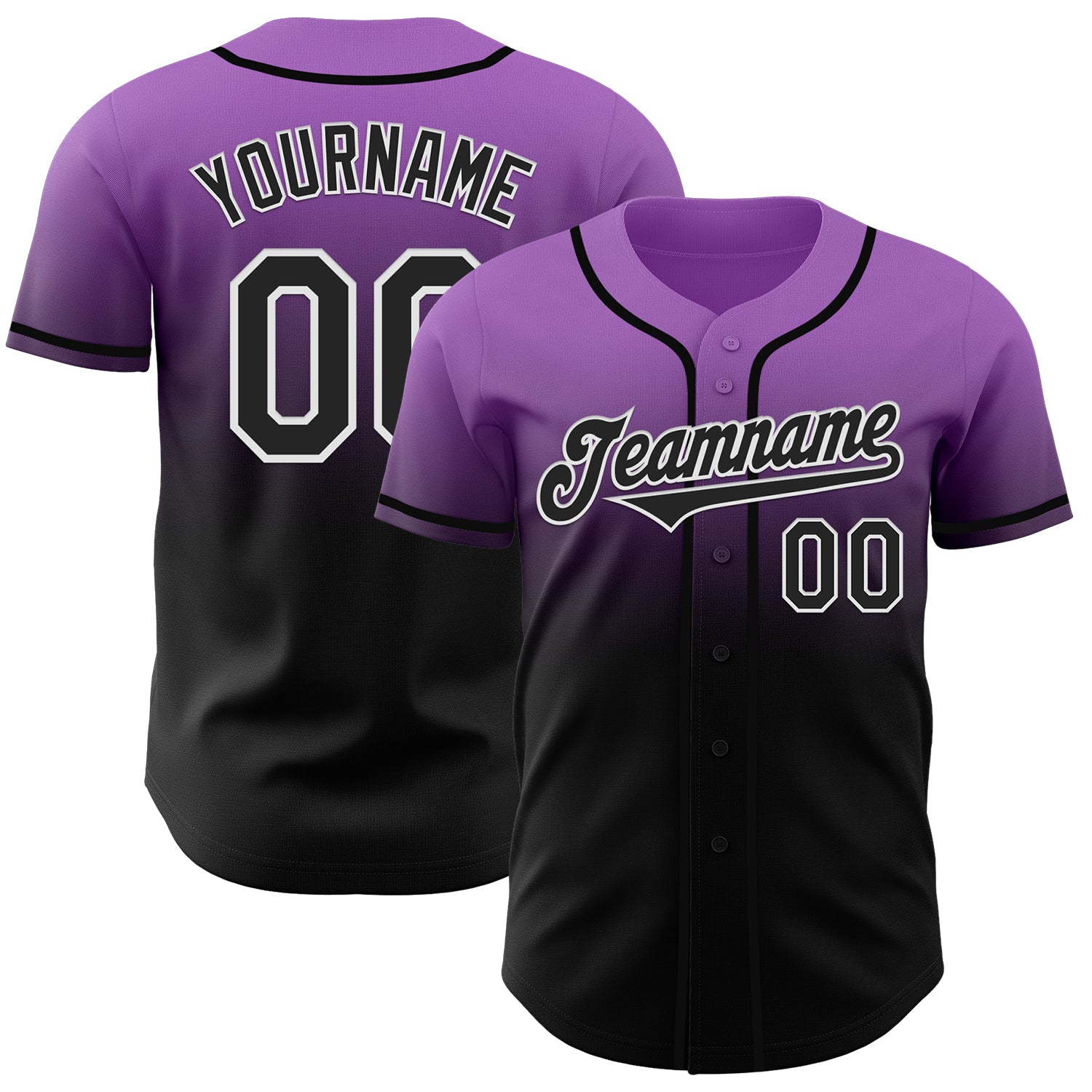 Custom Medium Purple Black-White Authentic Fade Fashion Baseball Jersey