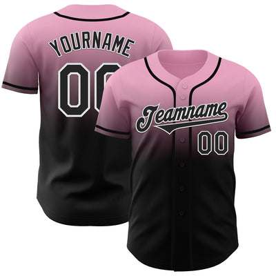 Custom Light Pink Black-White Authentic Fade Fashion Baseball Jersey