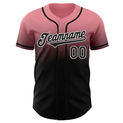 Custom Medium Pink Black-White Authentic Fade Fashion Baseball Jersey