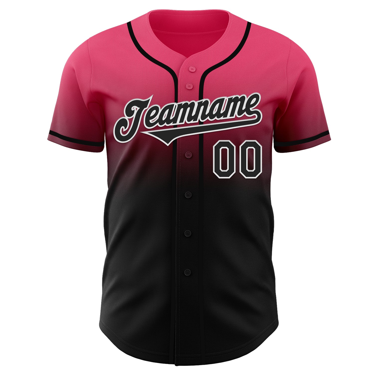Custom Neon Pink Black-White Authentic Fade Fashion Baseball Jersey