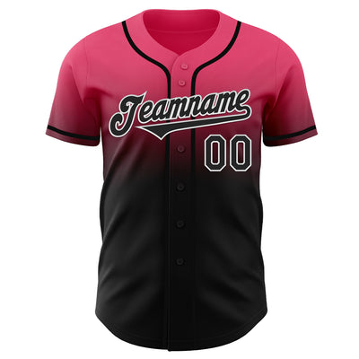 Custom Neon Pink Black-White Authentic Fade Fashion Baseball Jersey