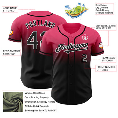 Custom Neon Pink Black-White Authentic Fade Fashion Baseball Jersey