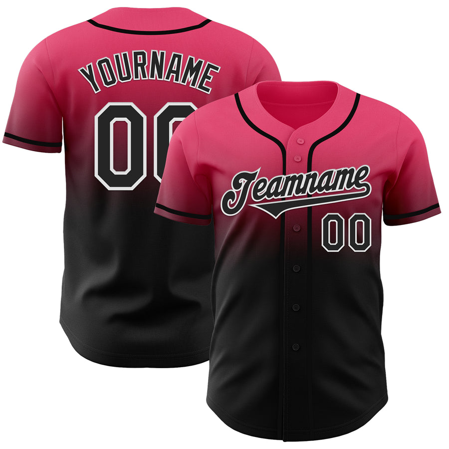 Custom Neon Pink Black-White Authentic Fade Fashion Baseball Jersey
