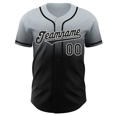 Custom Silver Black-White Authentic Fade Fashion Baseball Jersey