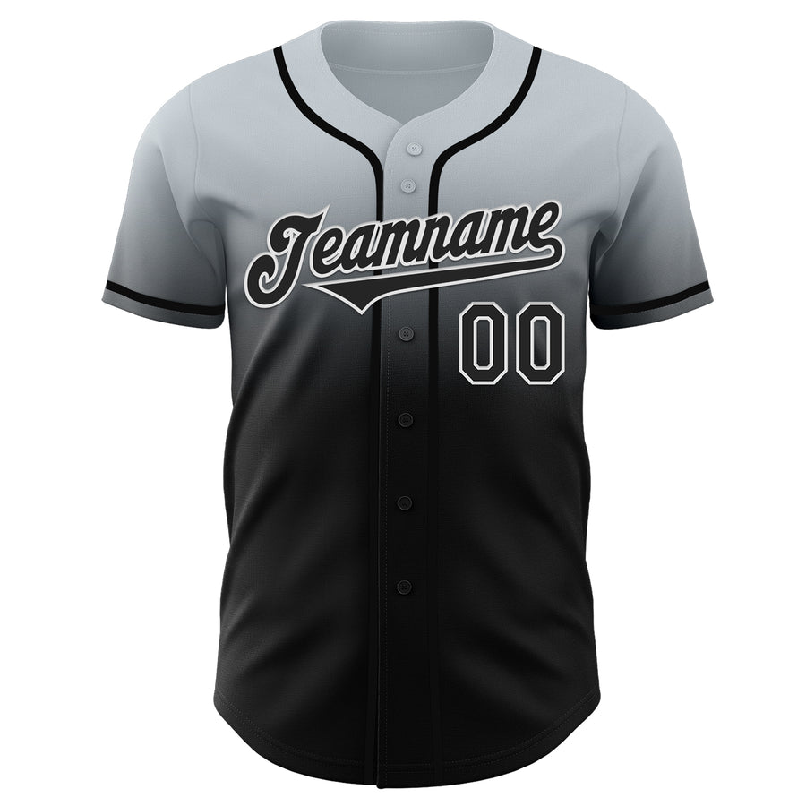 Custom Silver Black-White Authentic Fade Fashion Baseball Jersey