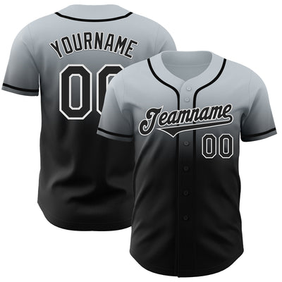 Custom Silver Black-White Authentic Fade Fashion Baseball Jersey