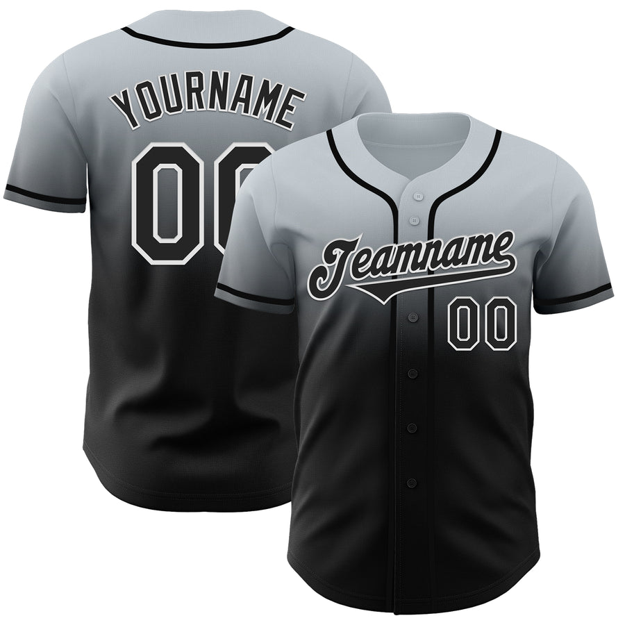 Custom Silver Black-White Authentic Fade Fashion Baseball Jersey