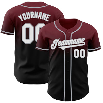 Custom Burgundy Black-Gray Authentic Fade Fashion Baseball Jersey