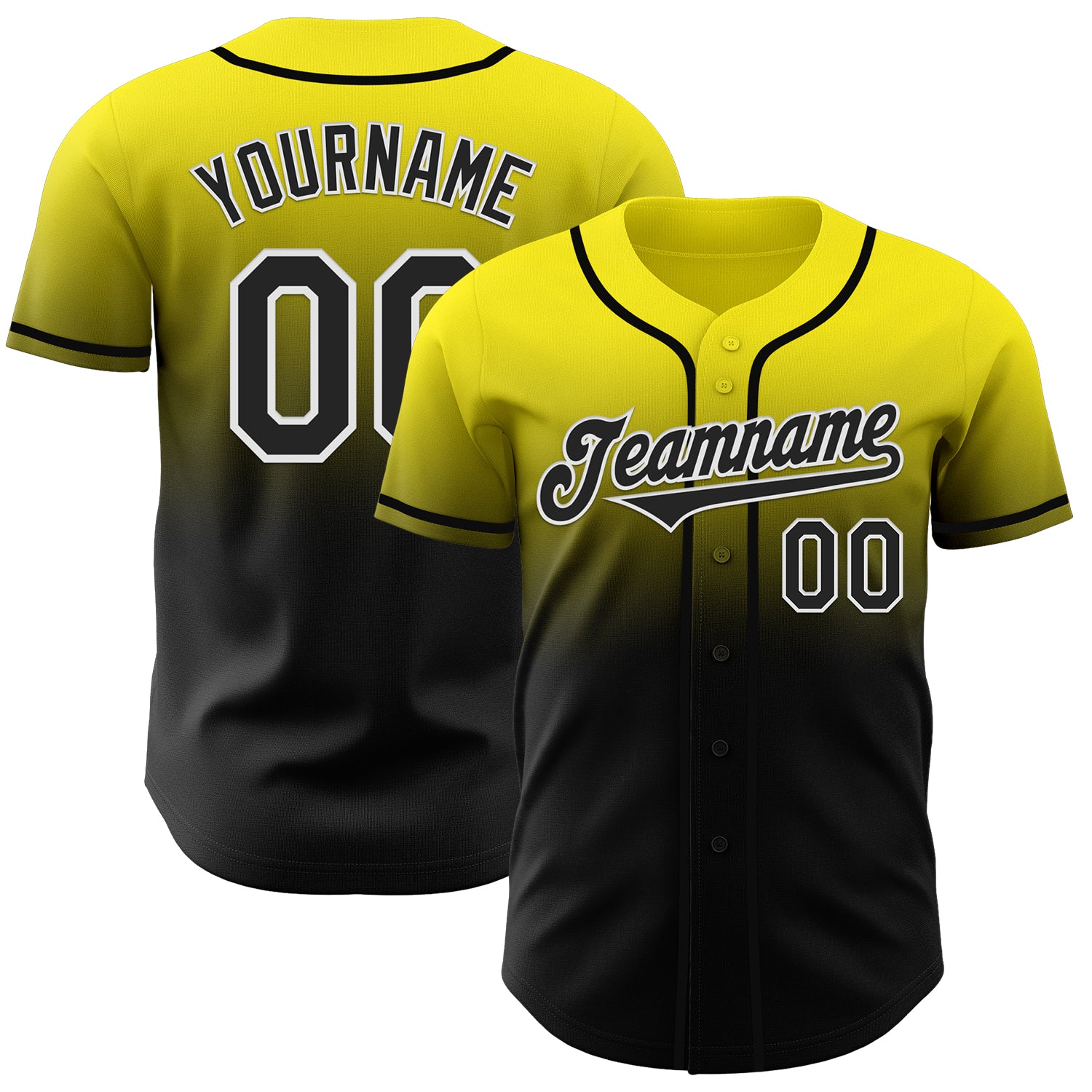 Custom Light Yellow Black-White Authentic Fade Fashion Baseball Jersey