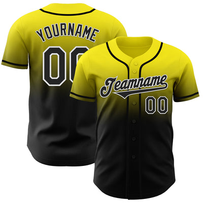 Custom Light Yellow Black-White Authentic Fade Fashion Baseball Jersey
