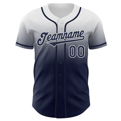 Custom White Navy Authentic Fade Fashion Baseball Jersey