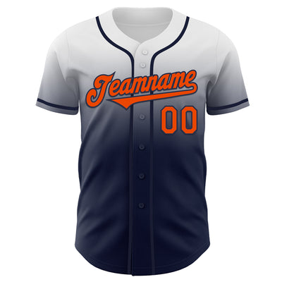 Custom White Orange-Navy Authentic Fade Fashion Baseball Jersey