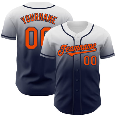 Custom White Orange-Navy Authentic Fade Fashion Baseball Jersey