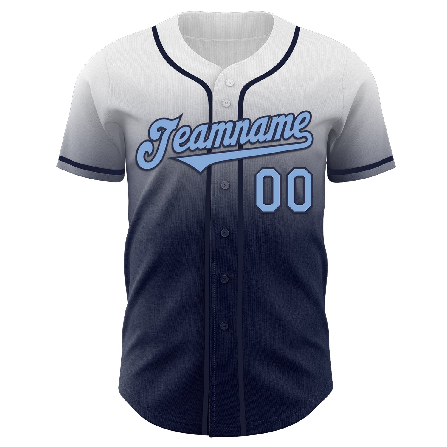 Custom White Light Blue-Navy Authentic Fade Fashion Baseball Jersey