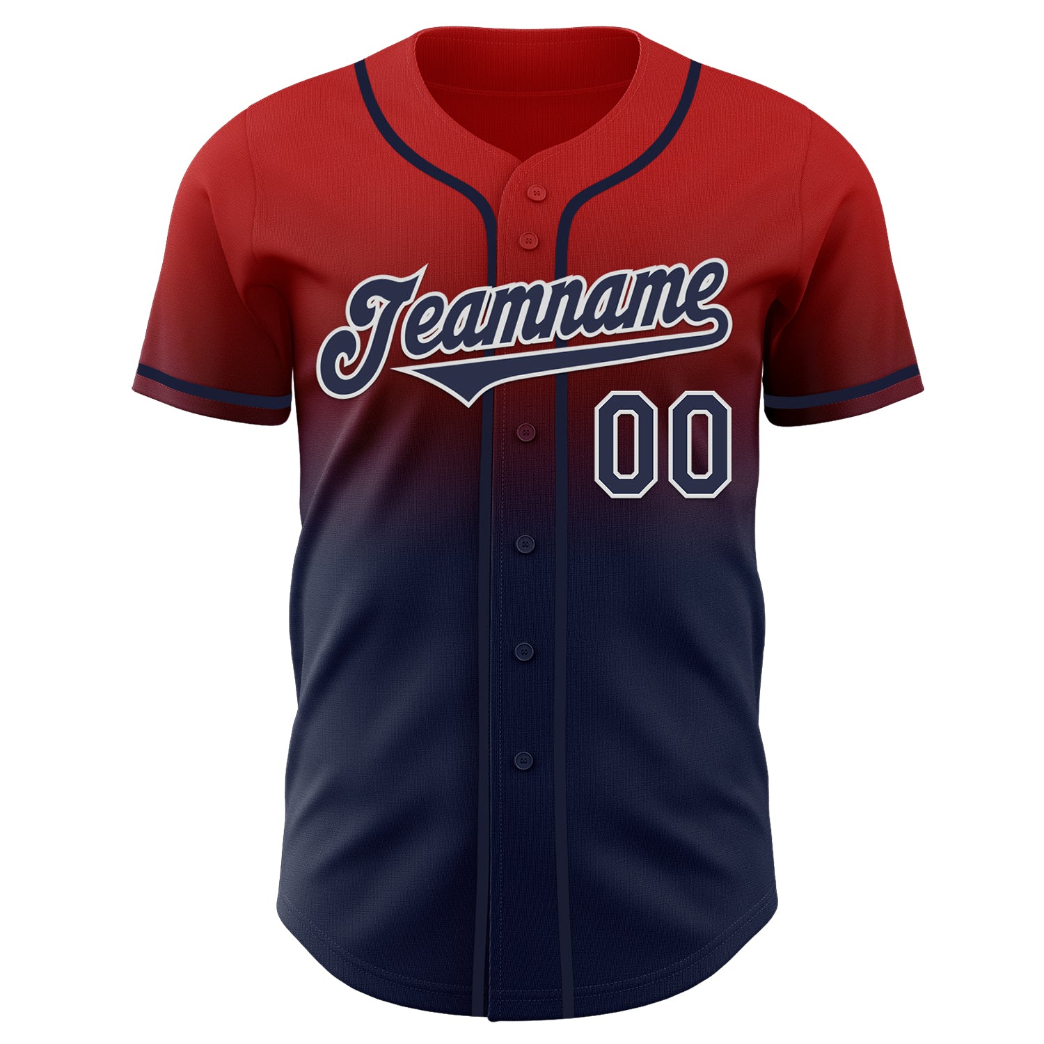 Custom Red Navy-White Authentic Fade Fashion Baseball Jersey