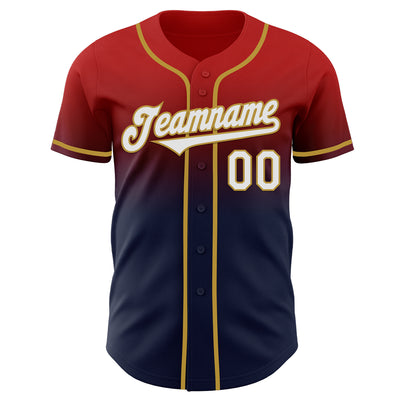 Custom Red Navy-Old Gold Authentic Fade Fashion Baseball Jersey